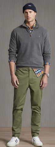 POLO RALPH LAUREN Mens Classic Estate-Rib Quarter-Zip Pullover Sweater (XXL, CedarBrownHtr)