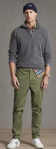 POLO RALPH LAUREN Mens Classic Estate-Rib Quarter-Zip Pullover Sweater (XXL, CedarBrownHtr)