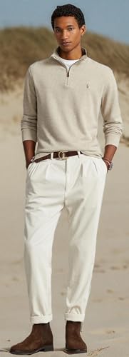 POLO RALPH LAUREN Mens Classic Estate-Rib Quarter-Zip Pullover Sweater (XXL, CedarBrownHtr)