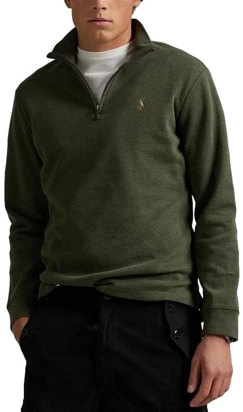 POLO RALPH LAUREN Mens Classic Estate-Rib Quarter-Zip Pullover Sweater (XXL, CedarBrownHtr)