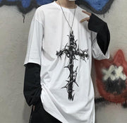 Tyadorw Unisex Goth Shirt Y2K Skeleton Shirt Long Sleeve Baggy Shirts Dark Academia Streetwear Grunge Clothes (Grey,Medium)