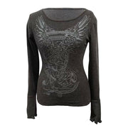 Grunge Shirts Emo Clothe Teen Girls Vintage Graphic Tee Y2k 2000s Goth Top Women Mcbling Long Sleeve Streetwear (Black Purple,Small)