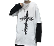 Tyadorw Unisex Goth Shirt Y2K Skeleton Shirt Long Sleeve Baggy Shirts Dark Academia Streetwear Grunge Clothes (Grey,Medium)