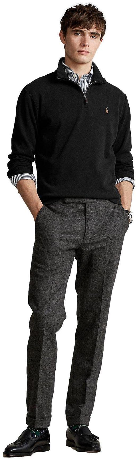 POLO RALPH LAUREN Mens Classic Estate-Rib Quarter-Zip Pullover Sweater (XXL, CedarBrownHtr)