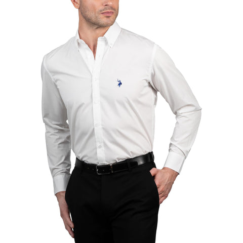 U.S. Polo Assn. Regular Fit Long Sleeve Button Down Dress Shirts for Men Wrinkle Free Long Sleeve Shirt Mens Formal Stretch Black Solid