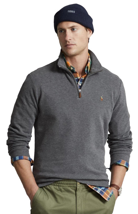 POLO RALPH LAUREN Mens Classic Estate-Rib Quarter-Zip Pullover Sweater (XXL, CedarBrownHtr)