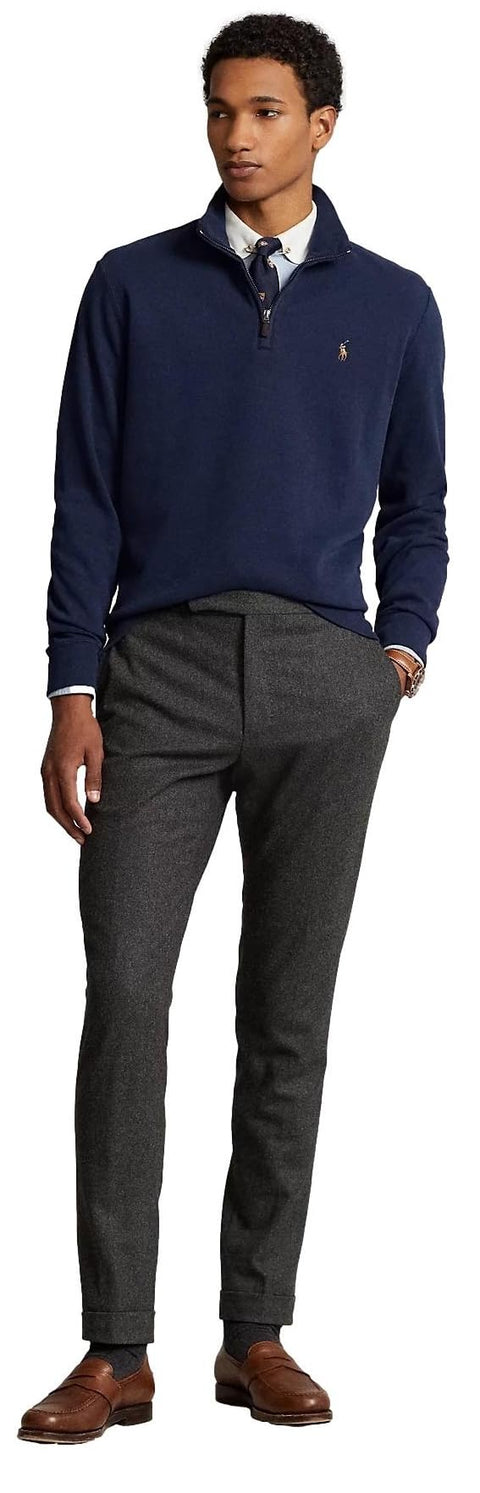 POLO RALPH LAUREN Mens Classic Estate-Rib Quarter-Zip Pullover Sweater (XXL, CedarBrownHtr)