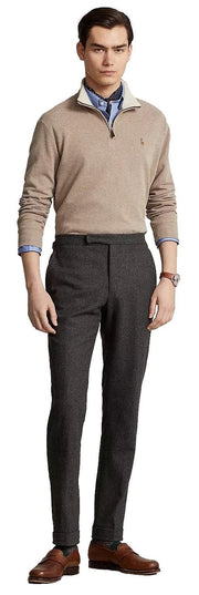 POLO RALPH LAUREN Mens Classic Estate-Rib Quarter-Zip Pullover Sweater (XXL, CedarBrownHtr)