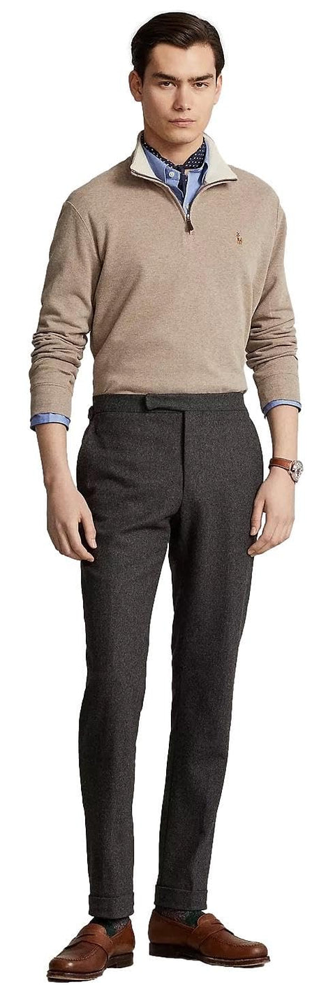 POLO RALPH LAUREN Mens Classic Estate-Rib Quarter-Zip Pullover Sweater (XXL, CedarBrownHtr)