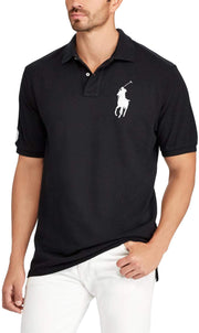 POLO RALPH LAUREN Men's Big Pony Classic Fit Mesh Polo Shirt (M, Black)