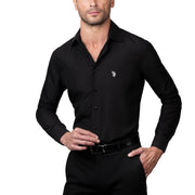 U.S. Polo Assn. Regular Fit Long Sleeve Button Down Dress Shirts for Men Wrinkle Free Long Sleeve Shirt Mens Formal Stretch Black Solid