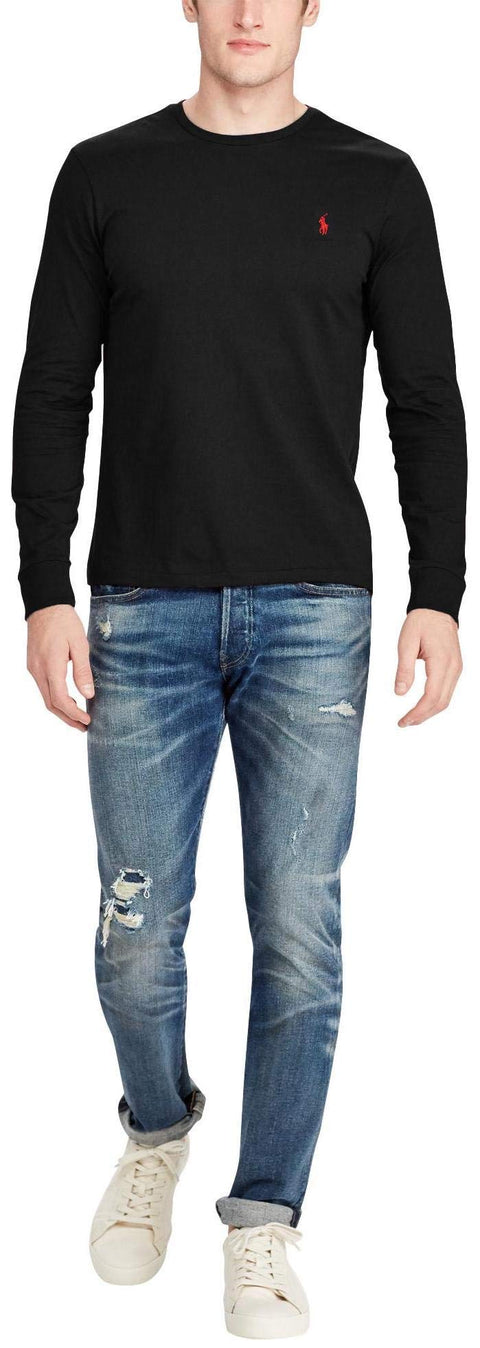 Polo Ralph Lauren Men's Crew Neck Long Sleeve Tee, Basic Black, Large