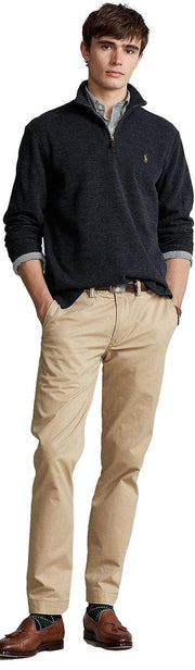 POLO RALPH LAUREN Mens Classic Estate-Rib Quarter-Zip Pullover Sweater (XXL, CedarBrownHtr)