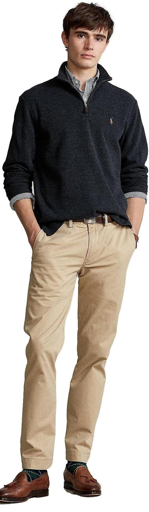 POLO RALPH LAUREN Mens Classic Estate-Rib Quarter-Zip Pullover Sweater (XXL, CedarBrownHtr)