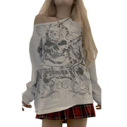 NaranjaBurbuja Y2k Fairy Grunge Graphic Long Sleeve Tees Tops Women E-Girls Aesthetic Gothic Skull Print Baggy T Shirts Emo Clothes 0-black Retro Fashion Uiui