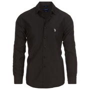 U.S. Polo Assn. Regular Fit Long Sleeve Button Down Dress Shirts for Men Wrinkle Free Long Sleeve Shirt Mens Formal Stretch Black Solid