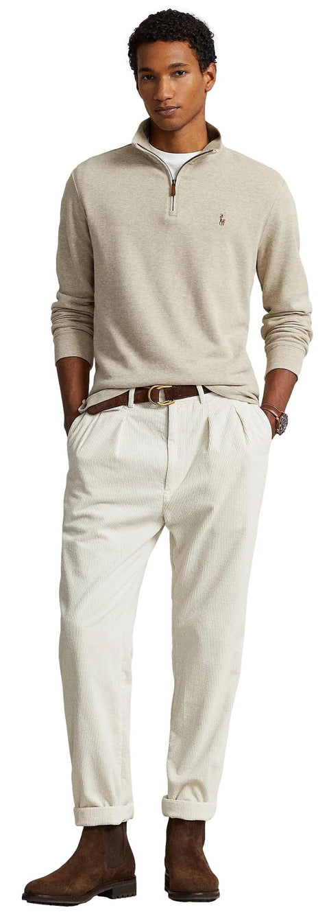 POLO RALPH LAUREN Mens Classic Estate-Rib Quarter-Zip Pullover Sweater (XXL, CedarBrownHtr)