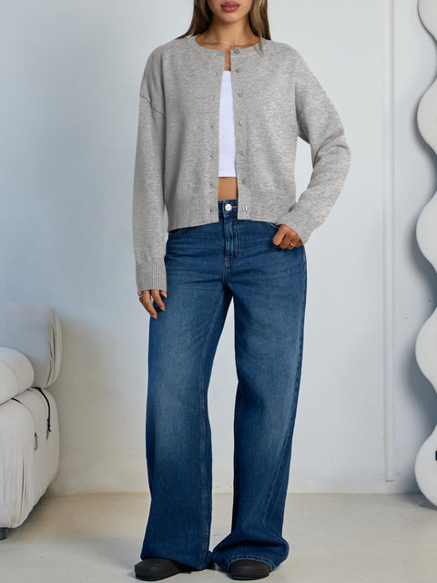 Trendy Queen Cropped Cardigan Sweaters for Women Lightweight Shrugs Crop Tops Y2k Fall Outfits Fashion Clothes 2025 Grey M