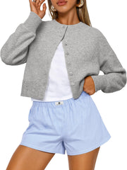 Trendy Queen Cropped Cardigan Sweaters for Women Lightweight Shrugs Crop Tops Y2k Fall Outfits Fashion Clothes 2025 Grey M