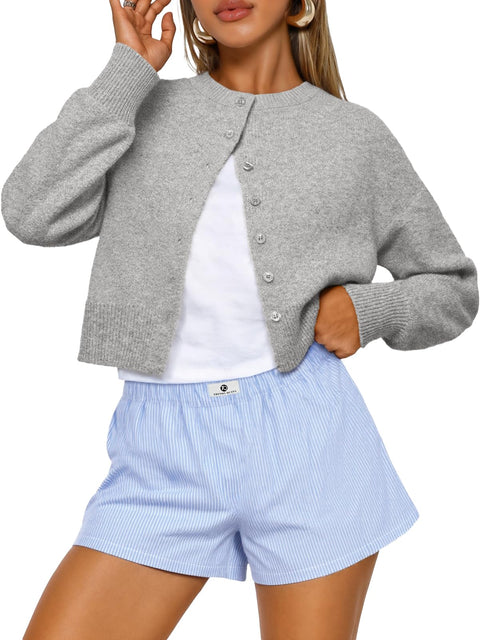 Trendy Queen Cropped Cardigan Sweaters for Women Lightweight Shrugs Crop Tops Y2k Fall Outfits Fashion Clothes 2025 Grey M