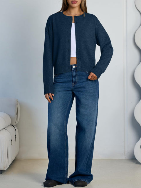 Trendy Queen Cropped Cardigan Sweaters for Women Lightweight Shrugs Crop Tops Y2k Fall Outfits Fashion Clothes 2025 Grey M