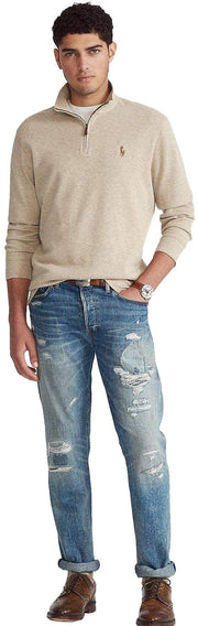 POLO RALPH LAUREN Mens Classic Estate-Rib Quarter-Zip Pullover Sweater (XXL, CedarBrownHtr)