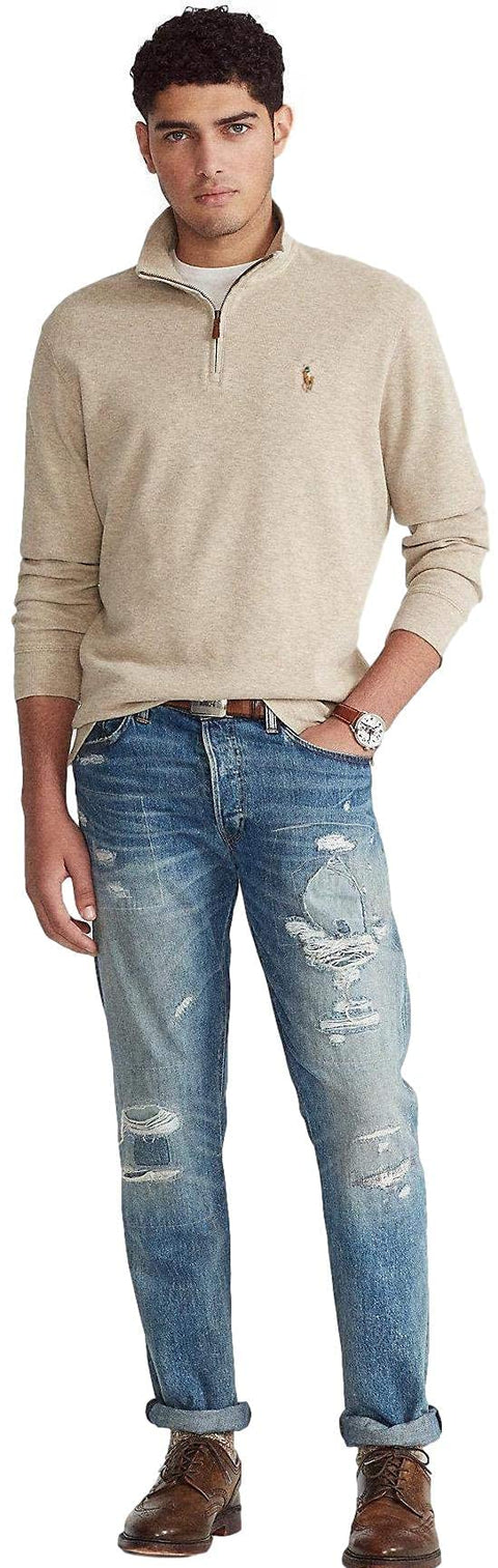 POLO RALPH LAUREN Mens Classic Estate-Rib Quarter-Zip Pullover Sweater (XXL, CedarBrownHtr)