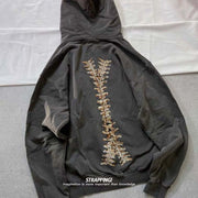 MLAFE Gothic Hooded Sweater Retro Bone Print Hooded sweatshirt Y2K zip-up jacket Grunge Hooded Sweater Harajuku upper garment (M)