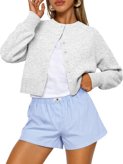 Trendy Queen Cropped Cardigan Sweaters for Women Lightweight Shrugs Crop Tops Y2k Fall Outfits Fashion Clothes 2025 Grey M