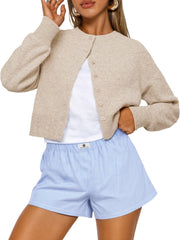 Trendy Queen Cropped Cardigan Sweaters for Women Lightweight Shrugs Crop Tops Y2k Fall Outfits Fashion Clothes 2025 Grey M