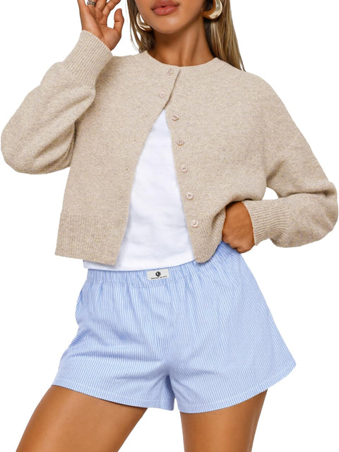 Trendy Queen Cropped Cardigan Sweaters for Women Lightweight Shrugs Crop Tops Y2k Fall Outfits Fashion Clothes 2025 Grey M