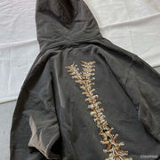 MLAFE Gothic Hooded Sweater Retro Bone Print Hooded sweatshirt Y2K zip-up jacket Grunge Hooded Sweater Harajuku upper garment (M)