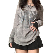 NaranjaBurbuja Y2k Fairy Grunge Graphic Long Sleeve Tees Tops Women E-Girls Aesthetic Gothic Skull Print Baggy T Shirts Emo Clothes 0-black Retro Fashion Uiui