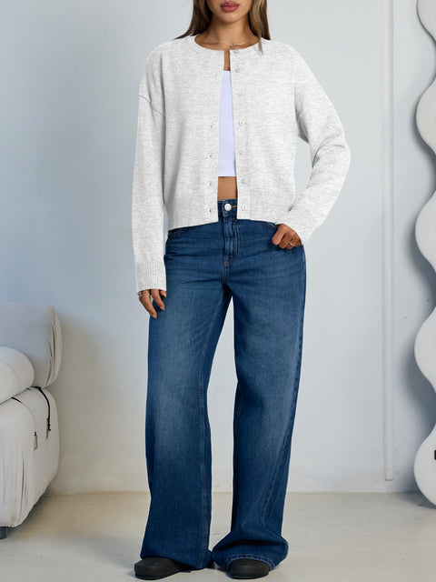 Trendy Queen Cropped Cardigan Sweaters for Women Lightweight Shrugs Crop Tops Y2k Fall Outfits Fashion Clothes 2025 Grey M