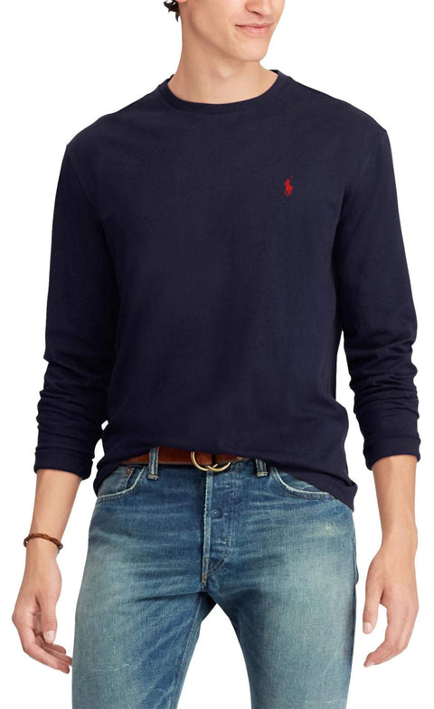 Polo Ralph Lauren Men's Crew Neck Long Sleeve Tee, Basic Black, Large