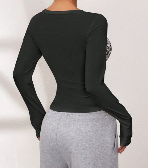 Grunge Shirts Emo Clothe Teen Girls Vintage Graphic Tee Y2k 2000s Goth Top Women Mcbling Long Sleeve Streetwear (Black Purple,Small)