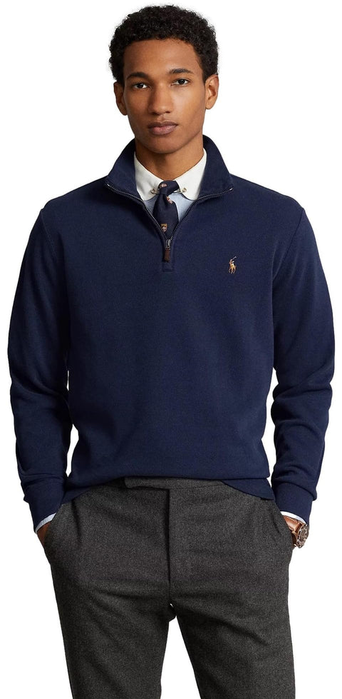POLO RALPH LAUREN Mens Classic Estate-Rib Quarter-Zip Pullover Sweater (XXL, CedarBrownHtr)