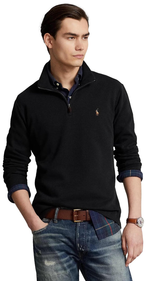 POLO RALPH LAUREN Mens Classic Estate-Rib Quarter-Zip Pullover Sweater (XXL, CedarBrownHtr)