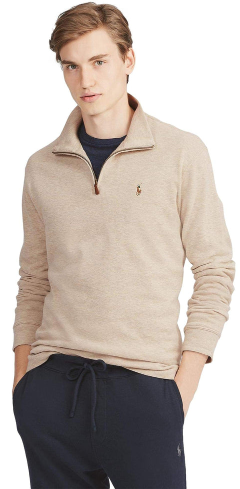 POLO RALPH LAUREN Mens Classic Estate-Rib Quarter-Zip Pullover Sweater (XXL, CedarBrownHtr)