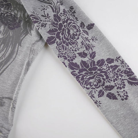 Grunge Shirts Emo Clothe Teen Girls Vintage Graphic Tee Y2k 2000s Goth Top Women Mcbling Long Sleeve Streetwear (Black Purple,Small)