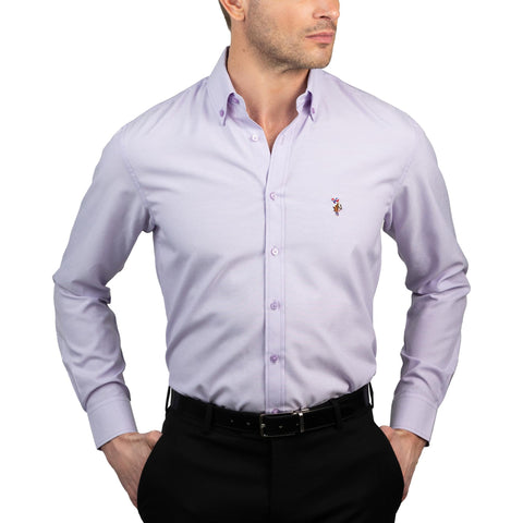 U.S. Polo Assn. Regular Fit Long Sleeve Button Down Dress Shirts for Men Wrinkle Free Long Sleeve Shirt Mens Formal Stretch Black Solid