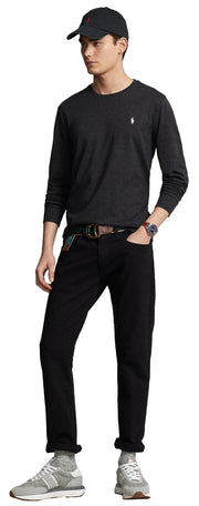 Polo Ralph Lauren Men's Crew Neck Long Sleeve Tee, Basic Black, Large