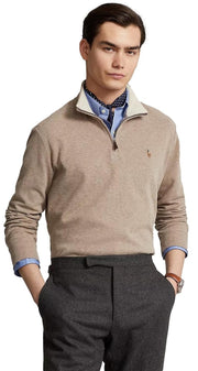 POLO RALPH LAUREN Mens Classic Estate-Rib Quarter-Zip Pullover Sweater (XXL, CedarBrownHtr)