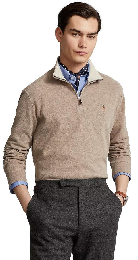 POLO RALPH LAUREN Mens Classic Estate-Rib Quarter-Zip Pullover Sweater (XXL, CedarBrownHtr)