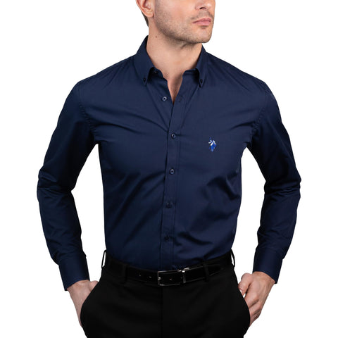 U.S. Polo Assn. Regular Fit Long Sleeve Button Down Dress Shirts for Men Wrinkle Free Long Sleeve Shirt Mens Formal Stretch Black Solid