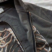 MLAFE Gothic Hooded Sweater Retro Bone Print Hooded sweatshirt Y2K zip-up jacket Grunge Hooded Sweater Harajuku upper garment (M)