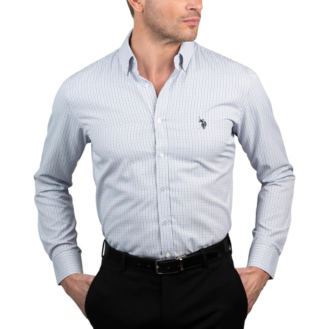 U.S. Polo Assn. Regular Fit Long Sleeve Button Down Dress Shirts for Men Wrinkle Free Long Sleeve Shirt Mens Formal Stretch Black Solid