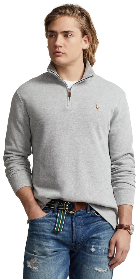 POLO RALPH LAUREN Mens Classic Estate-Rib Quarter-Zip Pullover Sweater (XXL, CedarBrownHtr)
