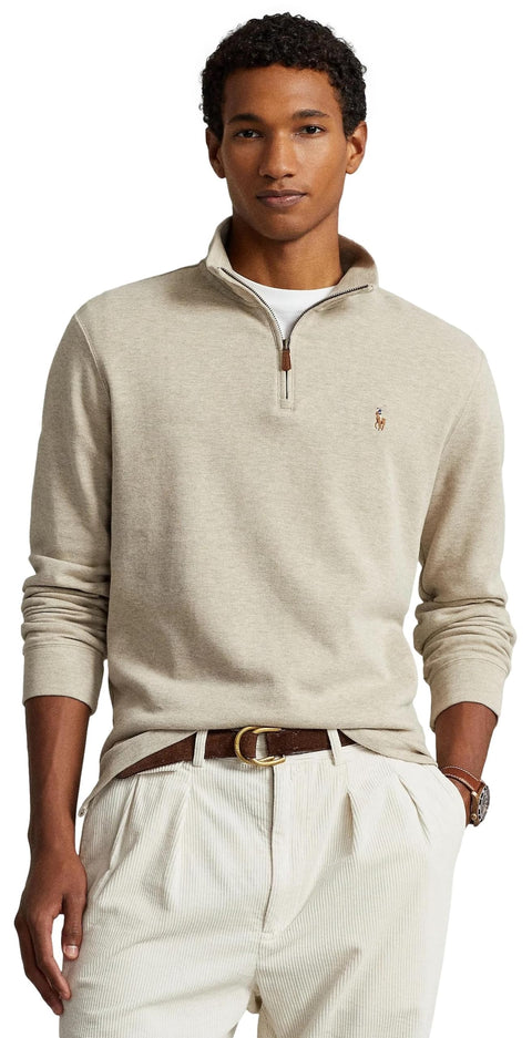 POLO RALPH LAUREN Mens Classic Estate-Rib Quarter-Zip Pullover Sweater (XXL, CedarBrownHtr)