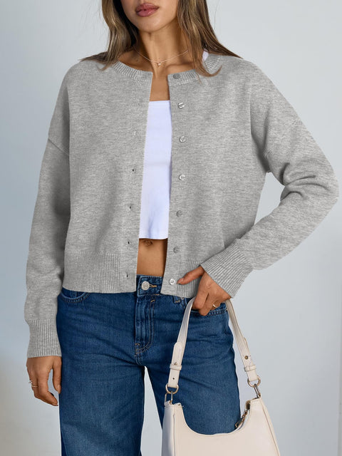 Trendy Queen Cropped Cardigan Sweaters for Women Lightweight Shrugs Crop Tops Y2k Fall Outfits Fashion Clothes 2025 Grey M